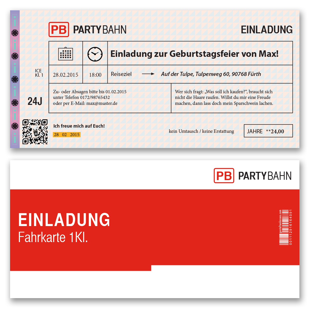 Individuelle Geburtstagseinladungen Als Bahnticket - Lustige Zugkarten Selbst Gestalten