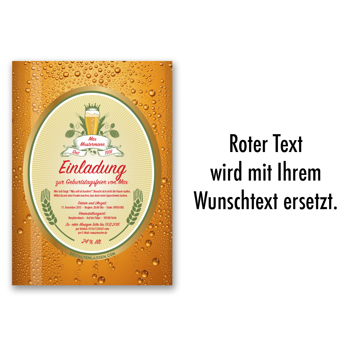 Einladungskarten zum Geburtstag als Bieretikett Bier Einladung Bierglas