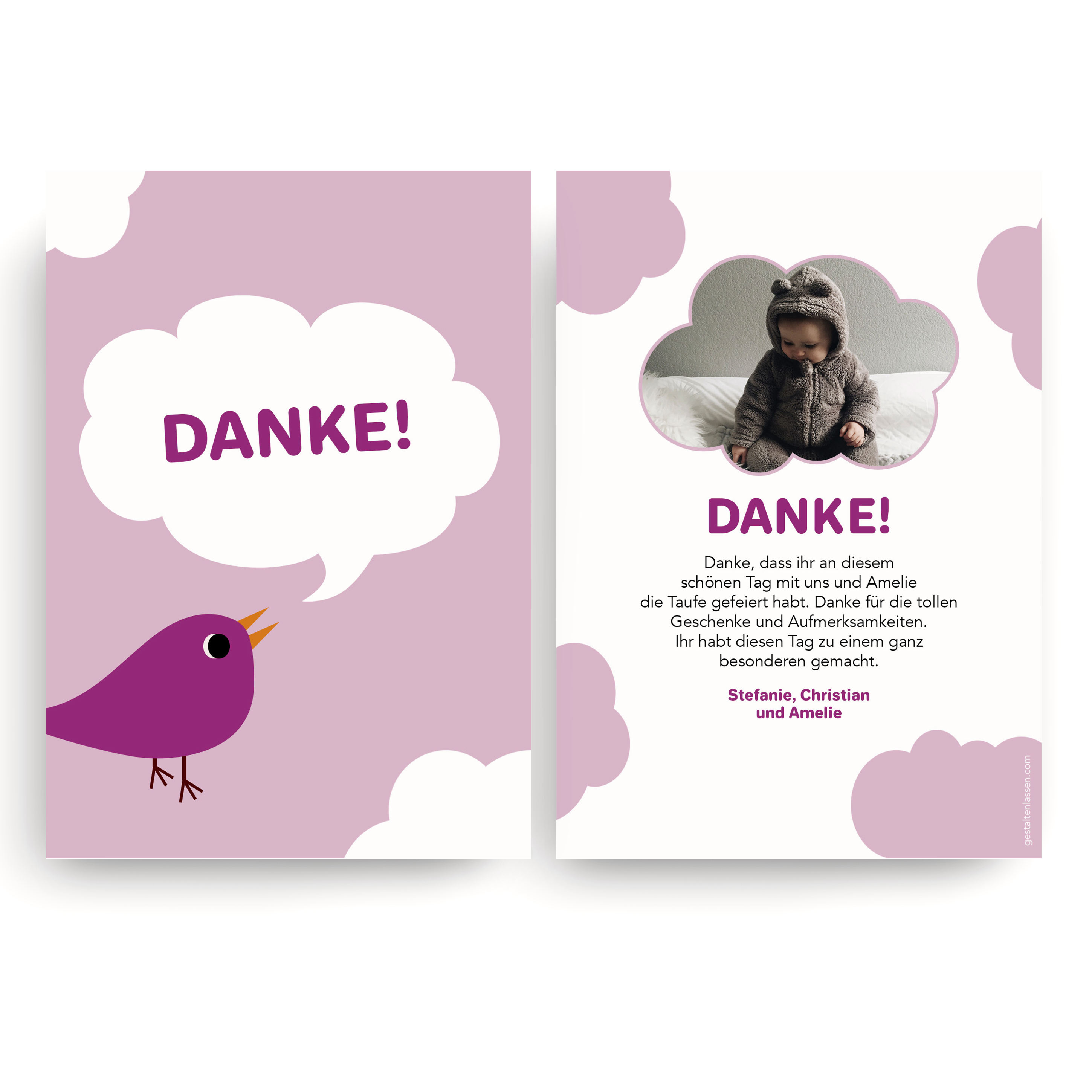 Dankeskarten zur Taufe Vogel Rot