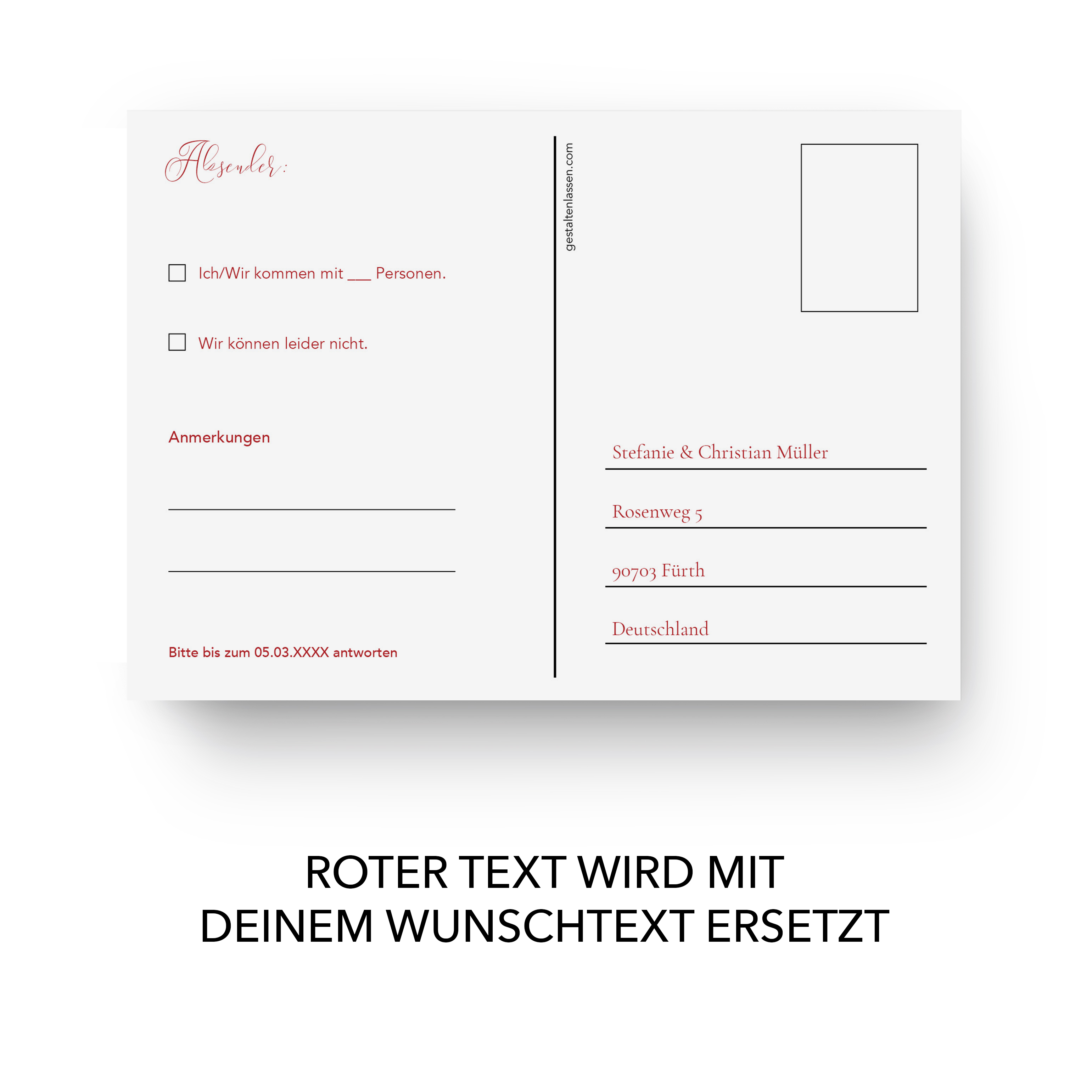 Antwortkarte Hochzeit Hochzeitskarten Antwort Postkarte Einladung Schlicht Ebay