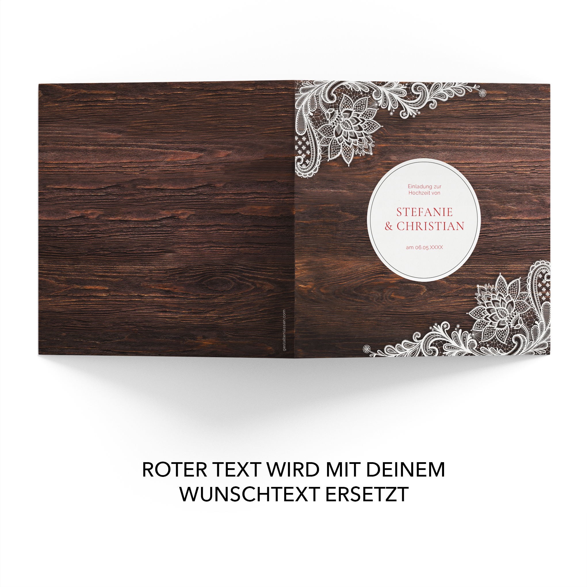 Hochzeit Einladungskarten Rustikal mit weißer Spitze Einladungen