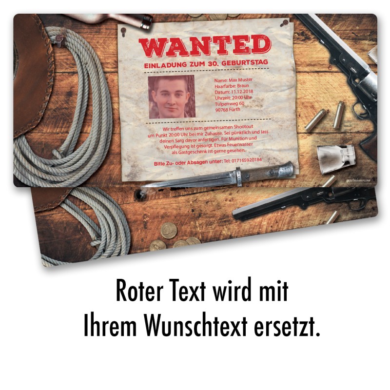 Einladungskarten als Wanted Poster mit Foto bestellen!