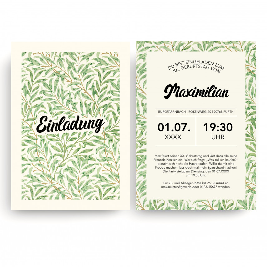 Geburtstagseinladung - Pflanzen Beige