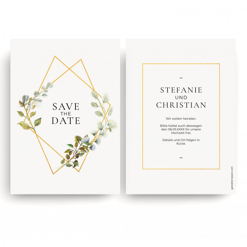 Save the Date Karten zur Hochzeit - Goldene Raute