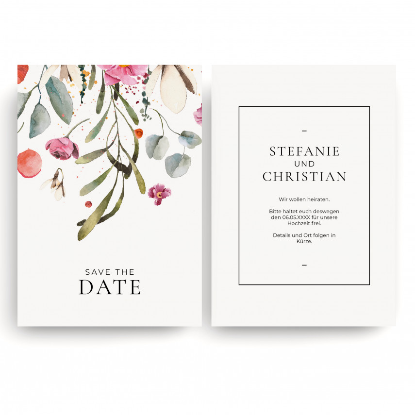 Save the Date Karten zur Hochzeit - Blumenregen