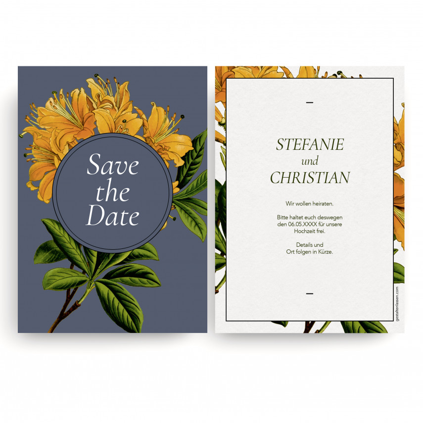 Save the Date Karten zur Hochzeit - Blumen Orange