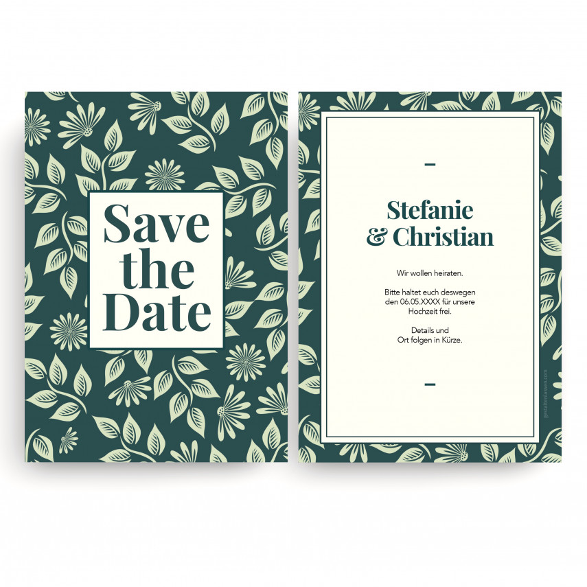 Save the Date Karten zur Hochzeit - Blumenornamente