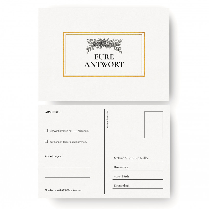 Antwortkarten Hochzeit - Weiß Gold