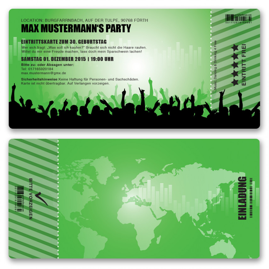 Einladungskarten als Eintrittskarte - Beats Grün