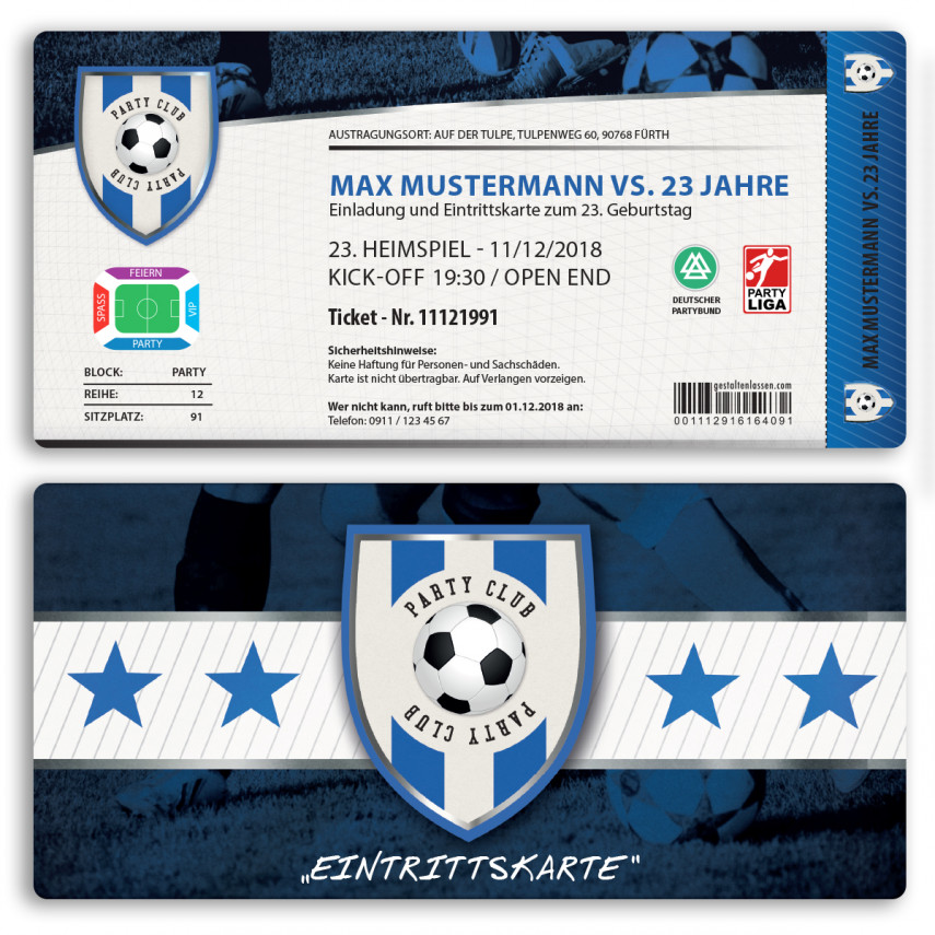 Einladungskarten als Fussballticket - Blau