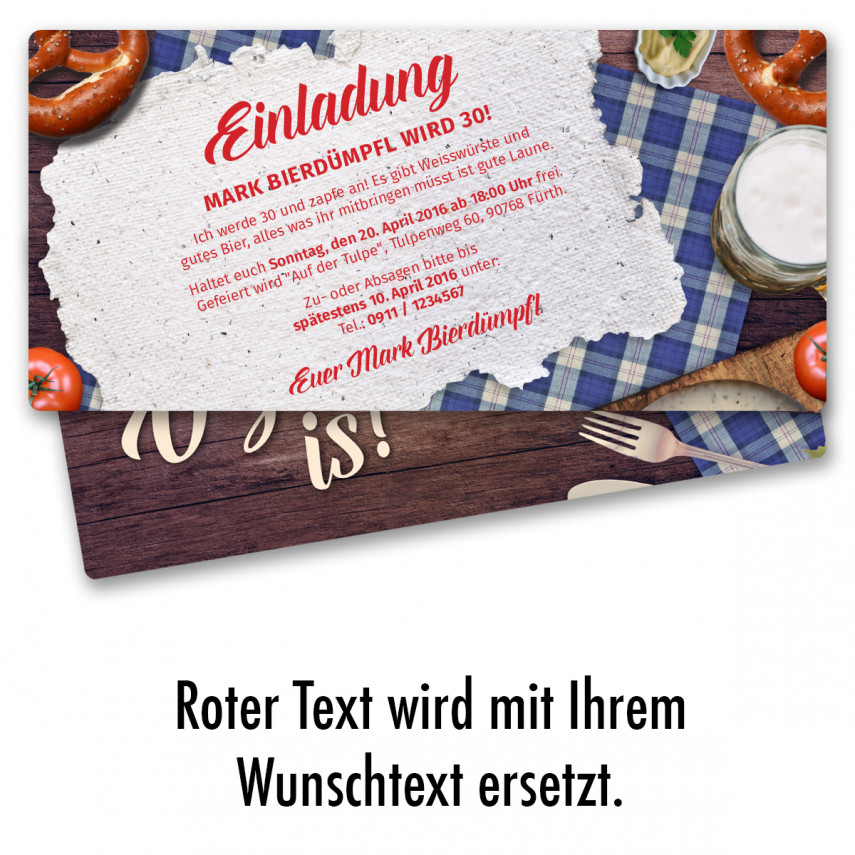 Geburtstagseinladungen Hütt'n Gaudi – Individuell Mit Eigenem Foto, Lila Oktoberfest Design, DIN Lang Format