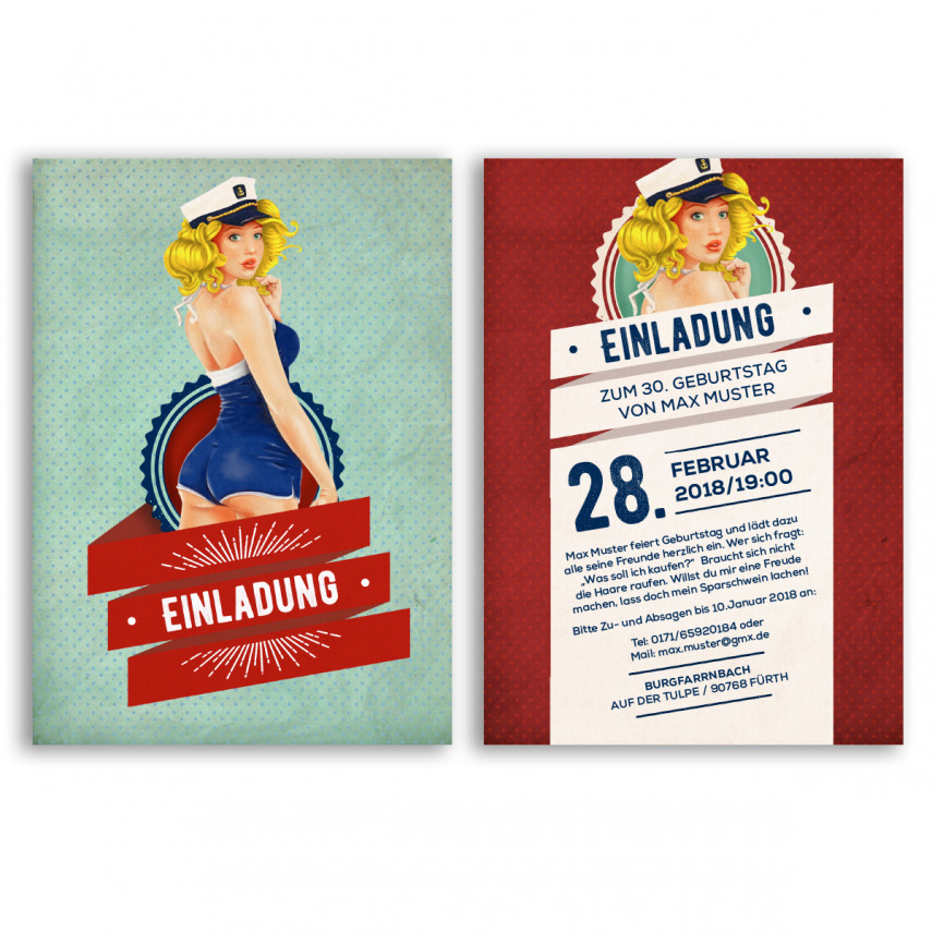 Einladungskarten - Pin Up Girl