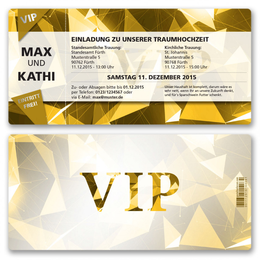 Hochzeitskarten als Eintrittskarte - VIP Gold