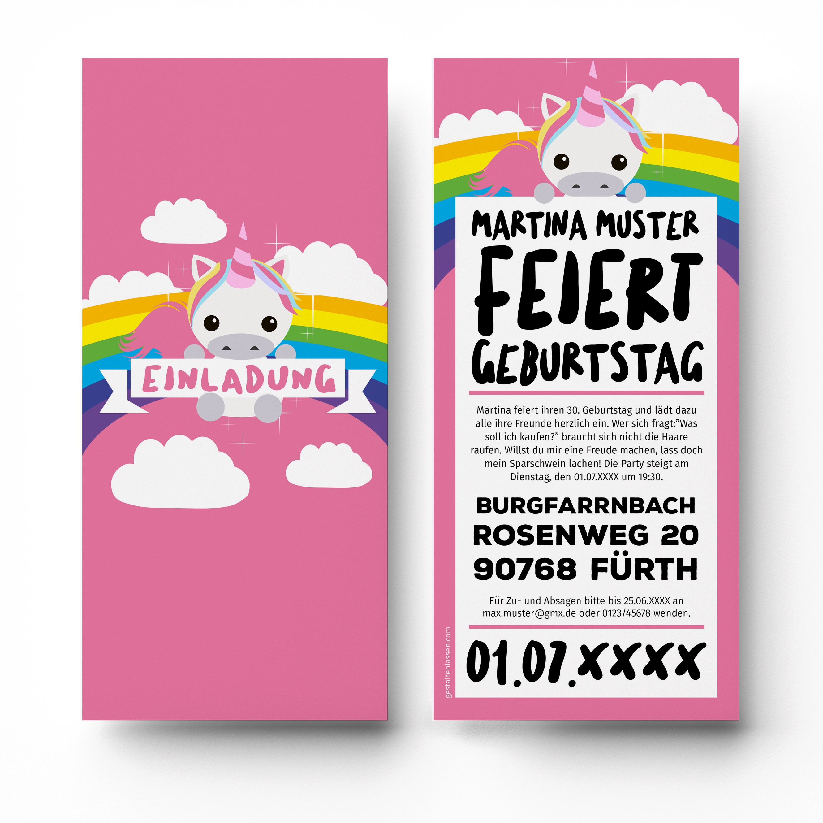 Einladungskarten Im Einhorn Design