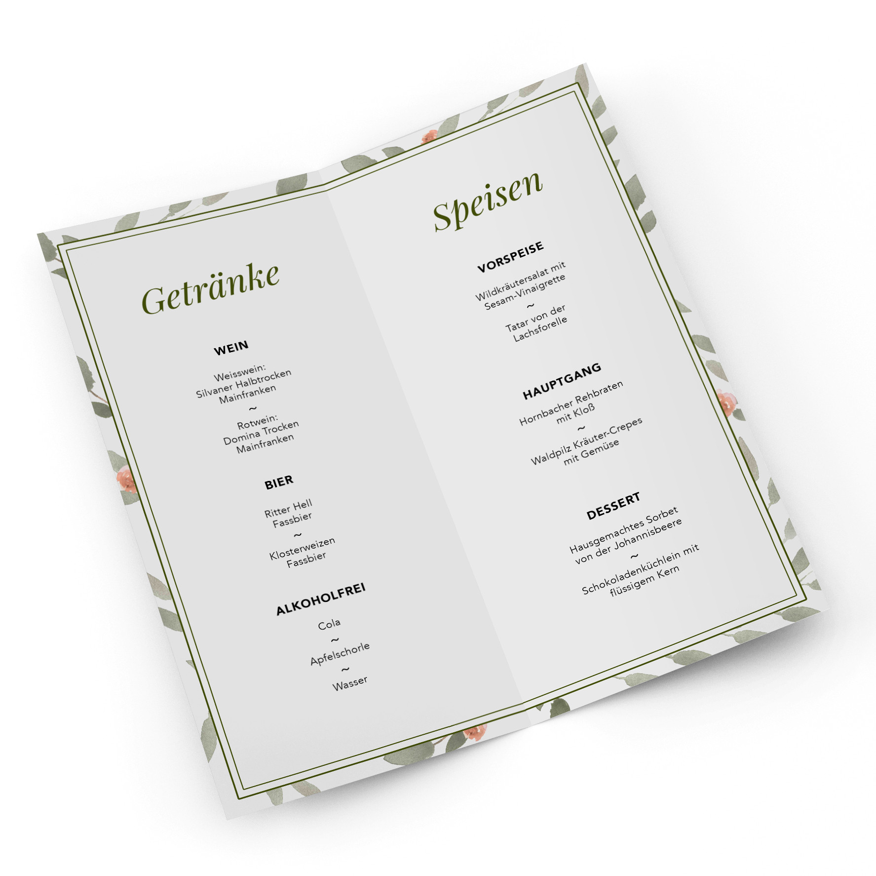 Menukarten Zur Hochzeit Wasserfarben Din Lang