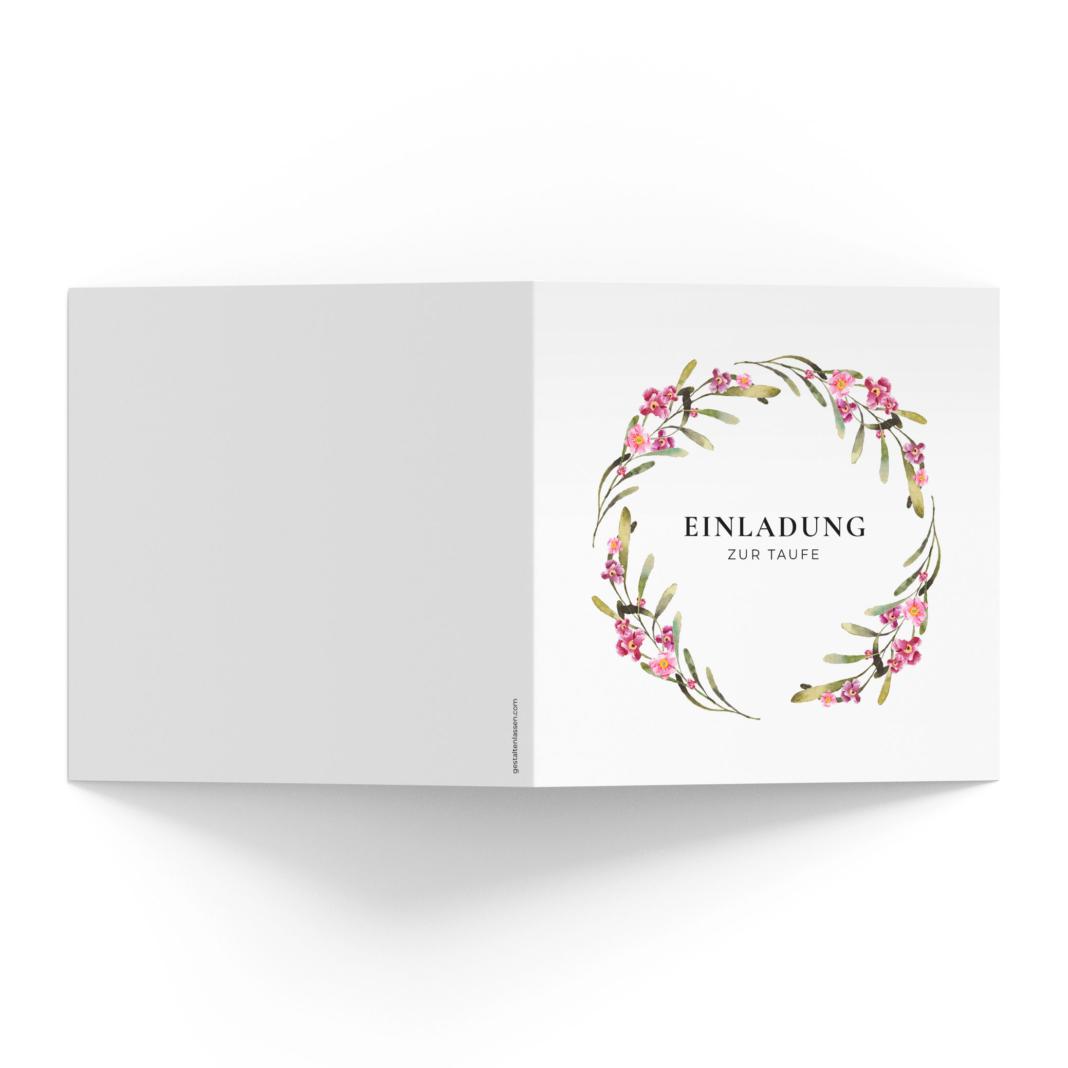 Einladungskarten Zur Taufe - 25 Stück Mit Umschlägen & Siegelaufklebern, Rosa Blumenkranz Design