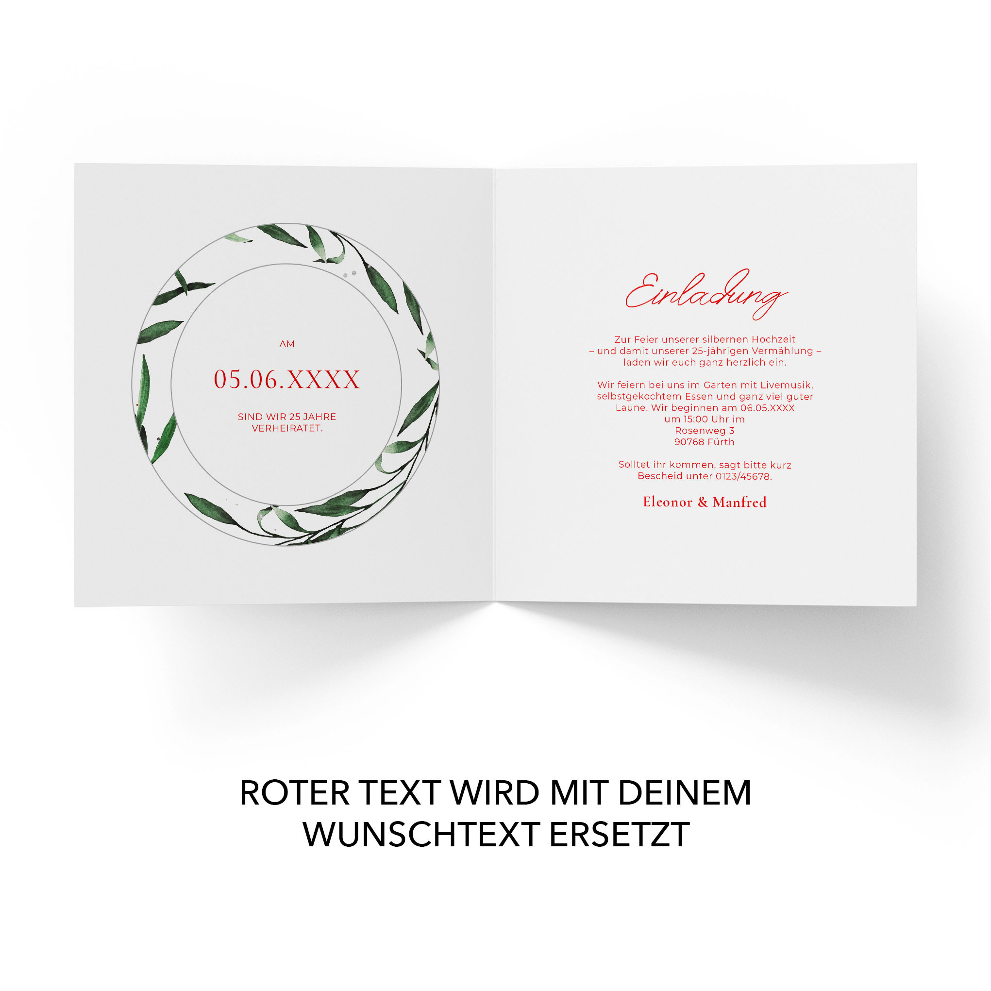 Einladungskarten zur Silbernen Hochzeit - Silberner Farn