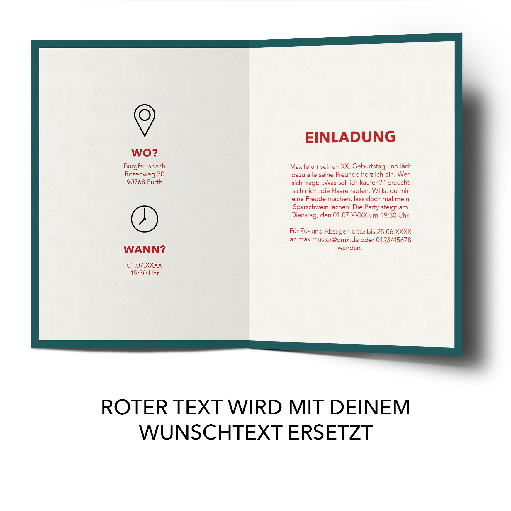 Einladungskarten Zum 80 Geburtstag Mit Pflanzenmuster