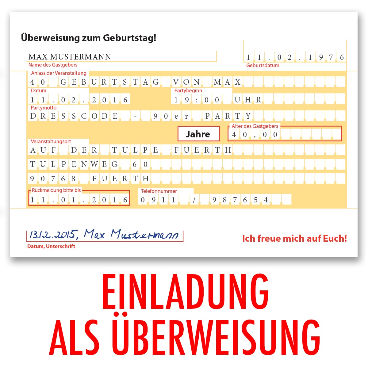 Einladungskarten als Überweisung bestellen