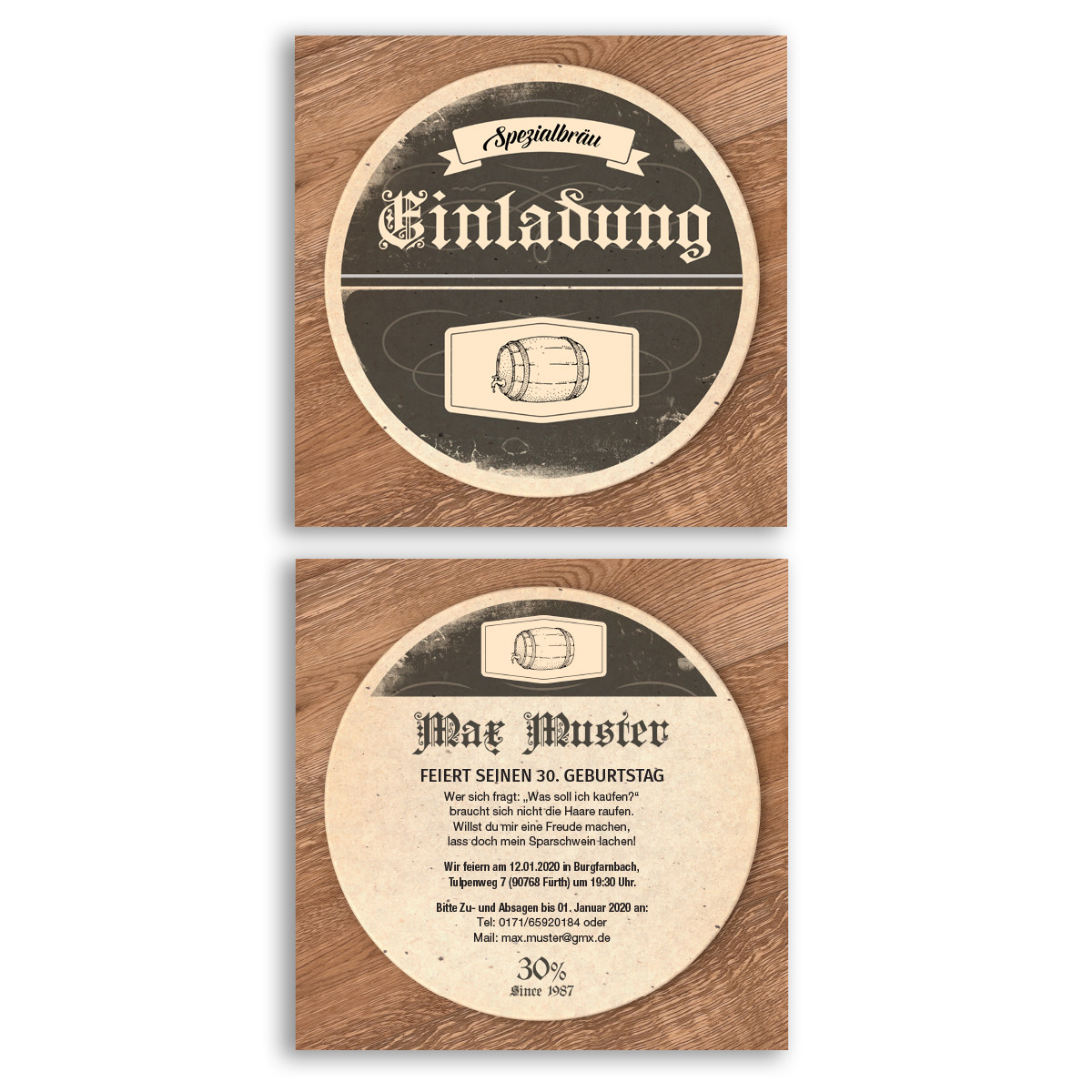 Einladungskarten Zum Geburtstag Im Bierdeckel Design