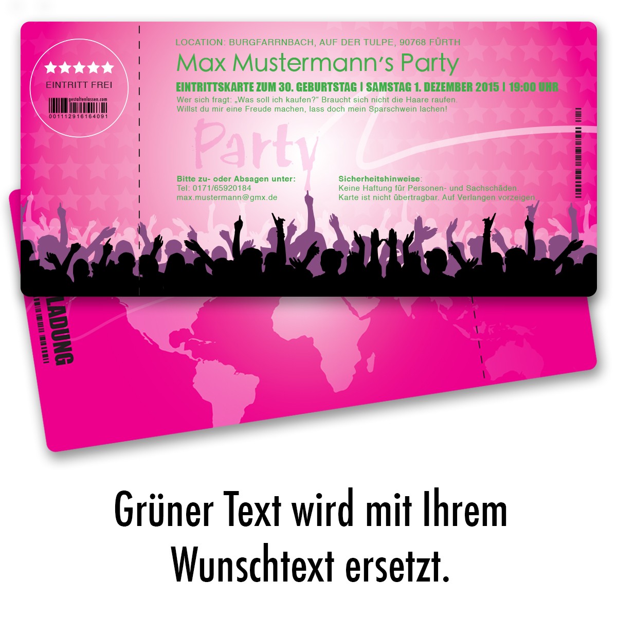 Einladungskarten Als Eintrittskarte Pink Selbst Gestalten