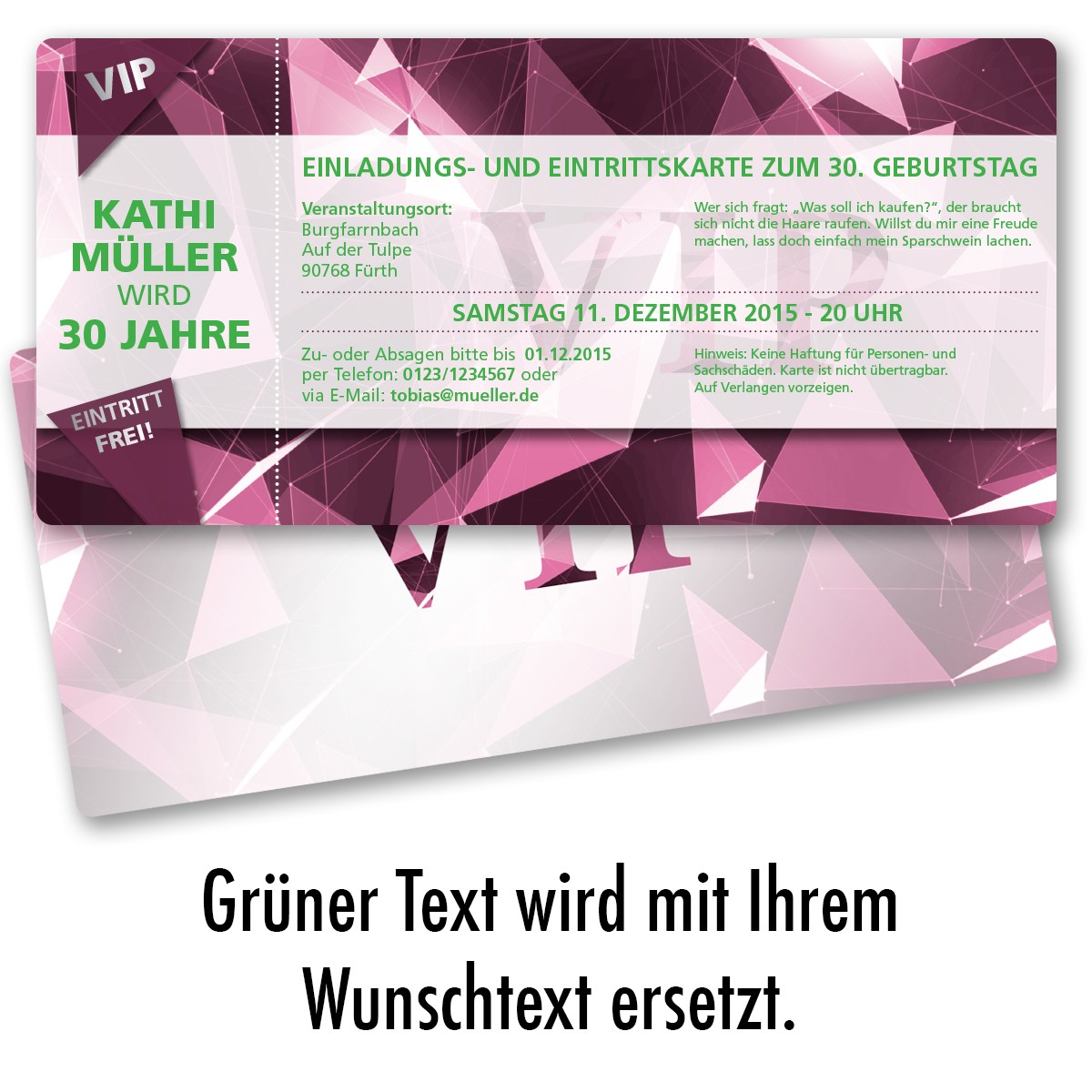 Einladungskarten als VIP Eintrittskarte online gestalten