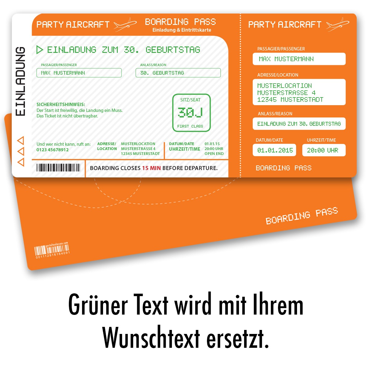 Einladungskarten Als Flugticket Orange Online Gestalten