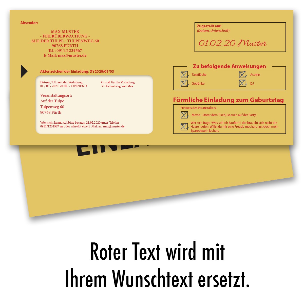 Einladungskarten Als Mahnbescheid Ab 55 Cent Einladung