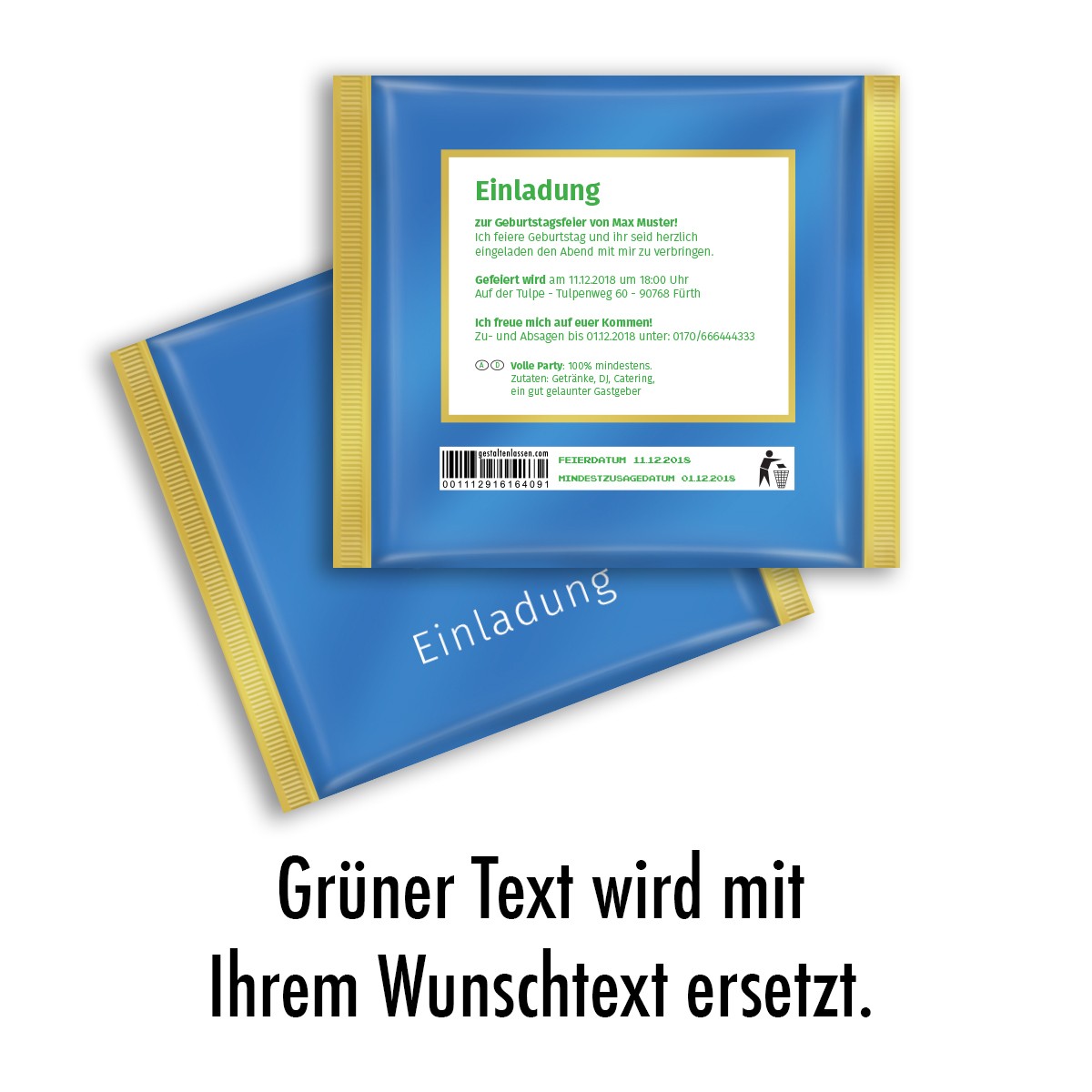 Einladungskarten Als Blaue Schokolade Selbst Gestalten