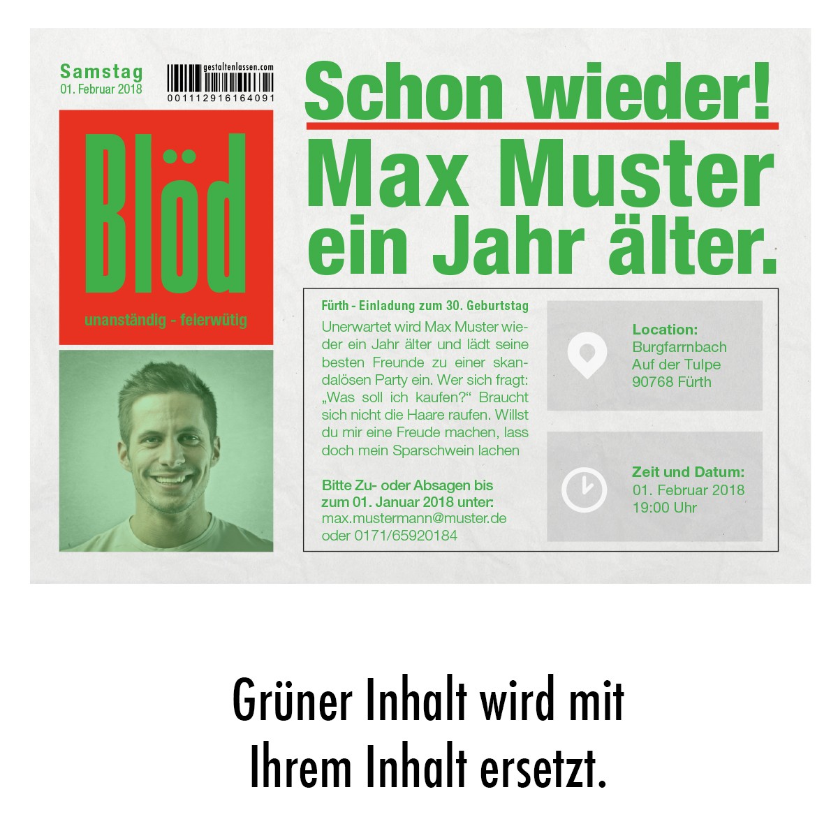 Einladungskarten Als Zeitungsmeldung Mit Eigenem Bild
