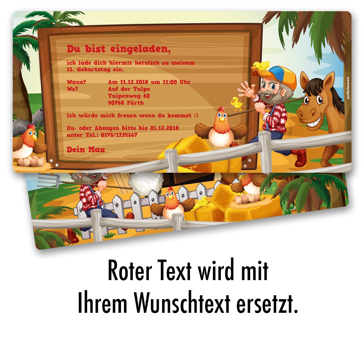 Einladungskarten im Bauernhof Design online bestellen