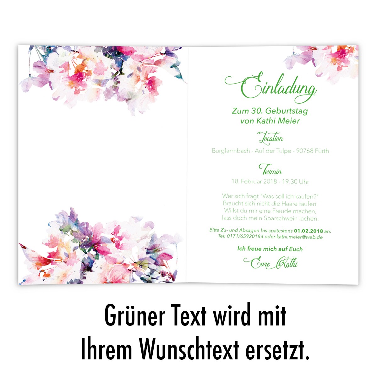 Einladungskarten Blumen Aquarell