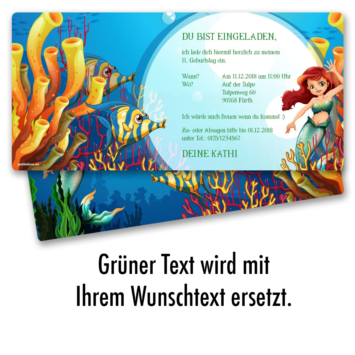 Einladungen im Meerjungfrauen Design online gestalten