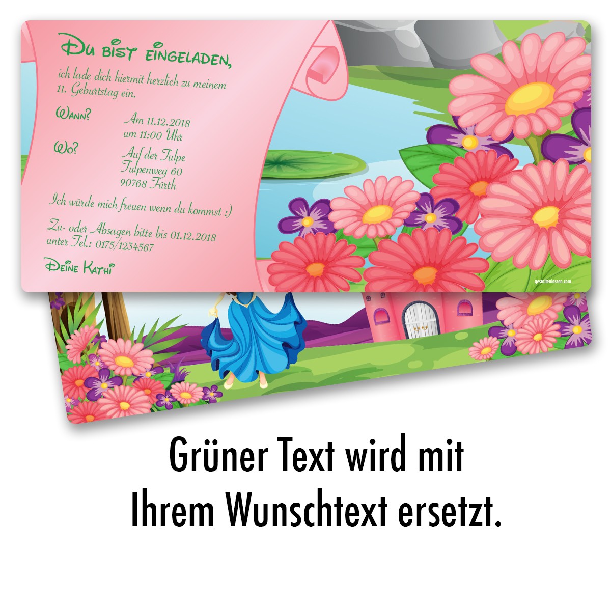 Einladungen im Prinzessinnen Design online gestalten