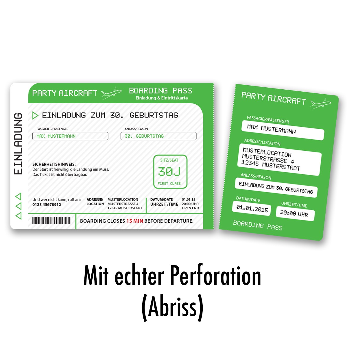 Einladungskarten als Eintrittskarte Flugticket bestellen