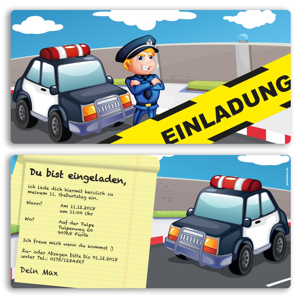 Einladungskarten im Polizei Design bestellen!