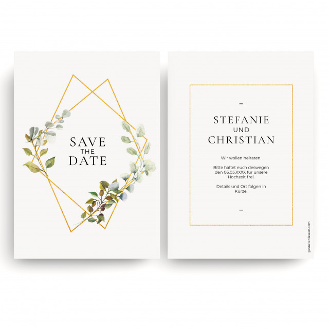 Save the Date Karten zur Hochzeit - Goldene Raute