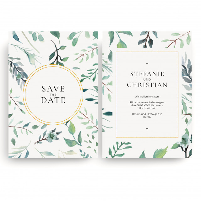 Save the Date Karten zur Hochzeit - Blätterrahmen