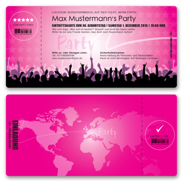 Einladungskarten als Eintrittskarte - Festival Pink