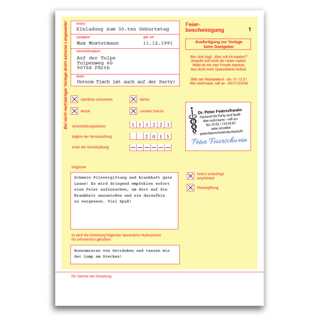 Einladungskarten als Krankschreibung
