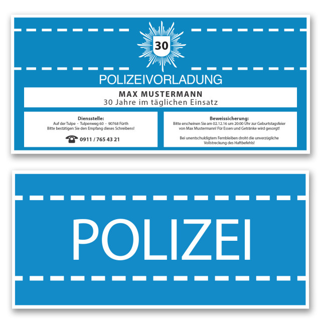 Einladungskarten als Polizeivorladung - Blau