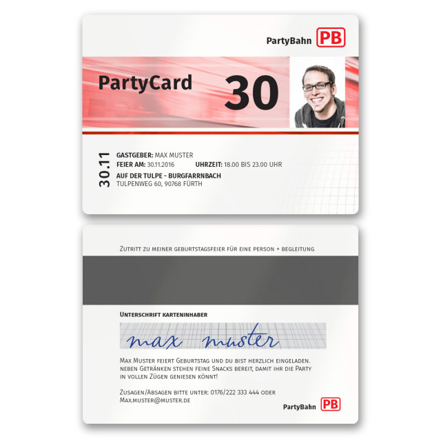 Einladungskarten als Zugticket - PartyCard