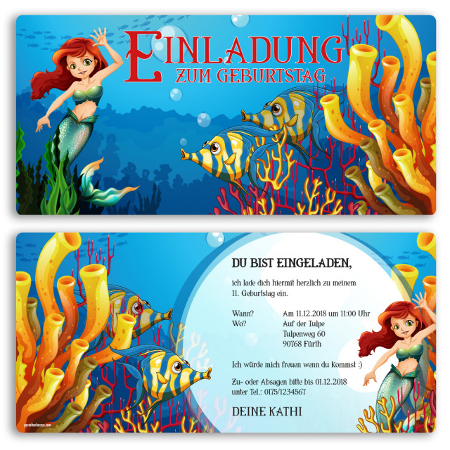 Einladungskarten - Meerjungfrau 