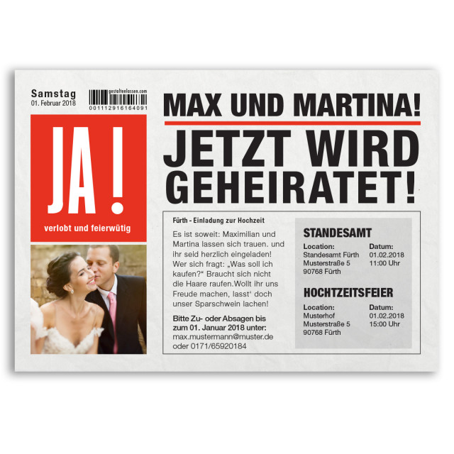 Hochzeitskarten als Zeitung