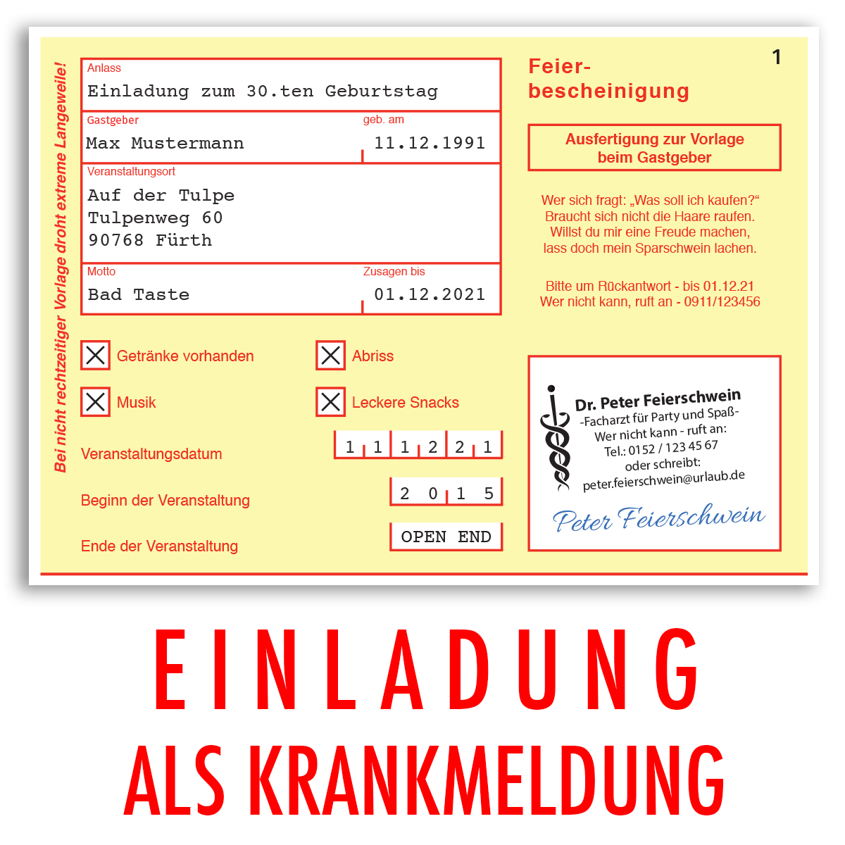 Einladungskarten Als Krankmeldung Online Gestalten