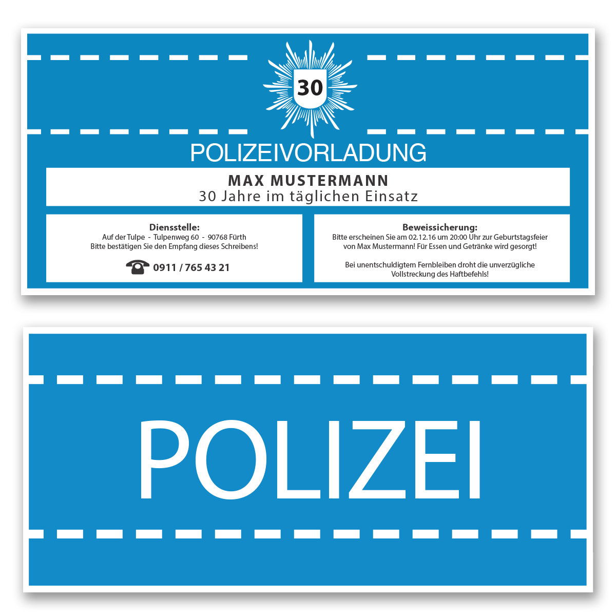 Einladungskarten zum Geburtstag als Polizeivorladung ...