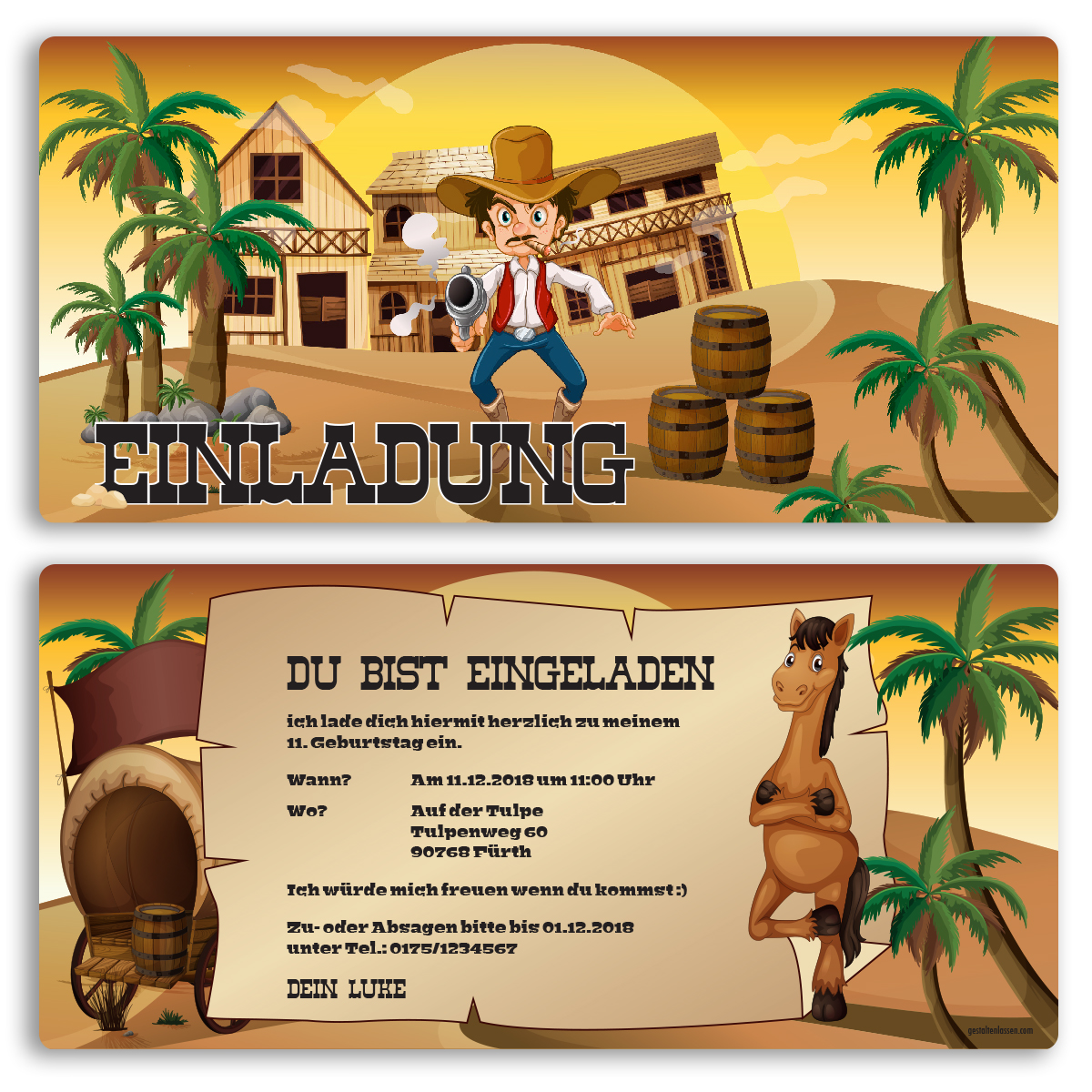 Einladung zum Geburtstag Cowboy Western Einladungskarten