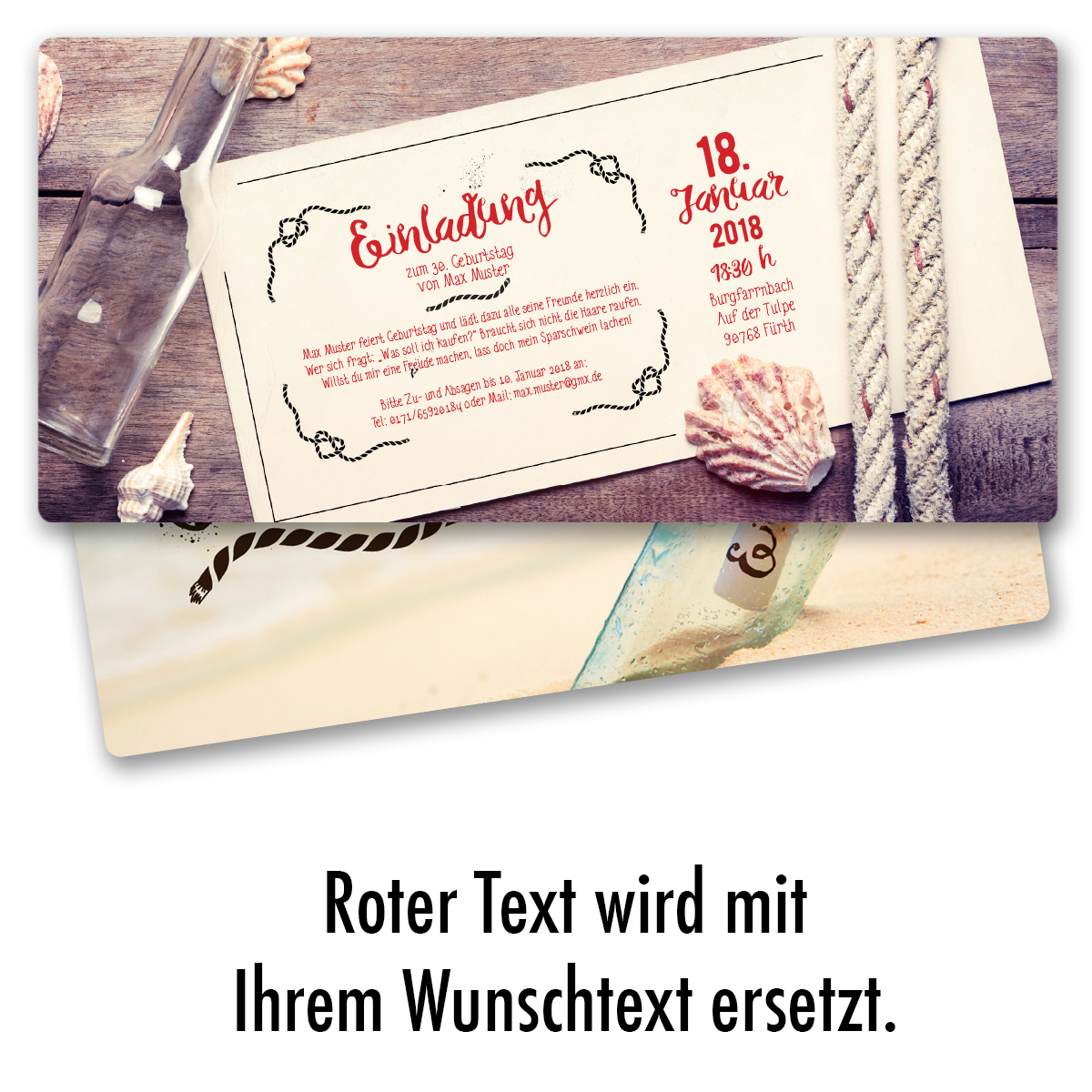 Einladungen zum Geburtstag Flaschenpost Flasche Brief Post Karte