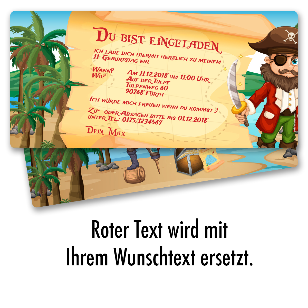 Einladung zum Geburtstag Pirat Schatzkarte Einladungskarten