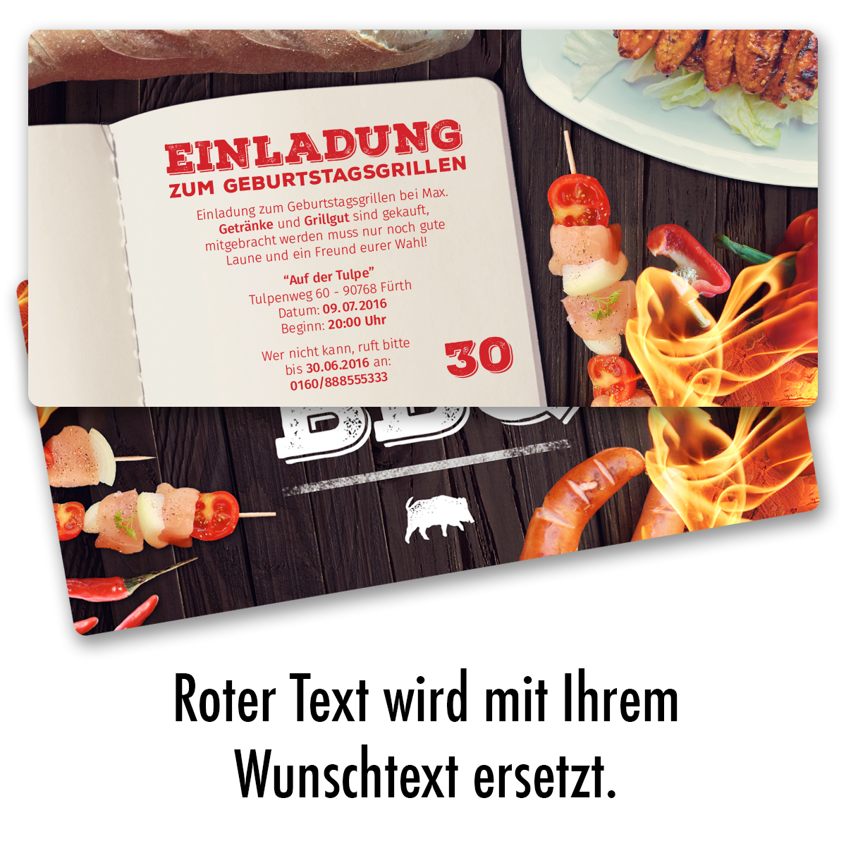 10 Grillparty Einladungskarten - BBQ Sommer Geburtstag